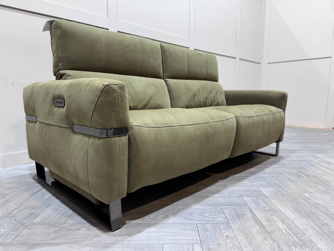 Bambino 2 Power Reclining Seater Fabric Sofa, Olive