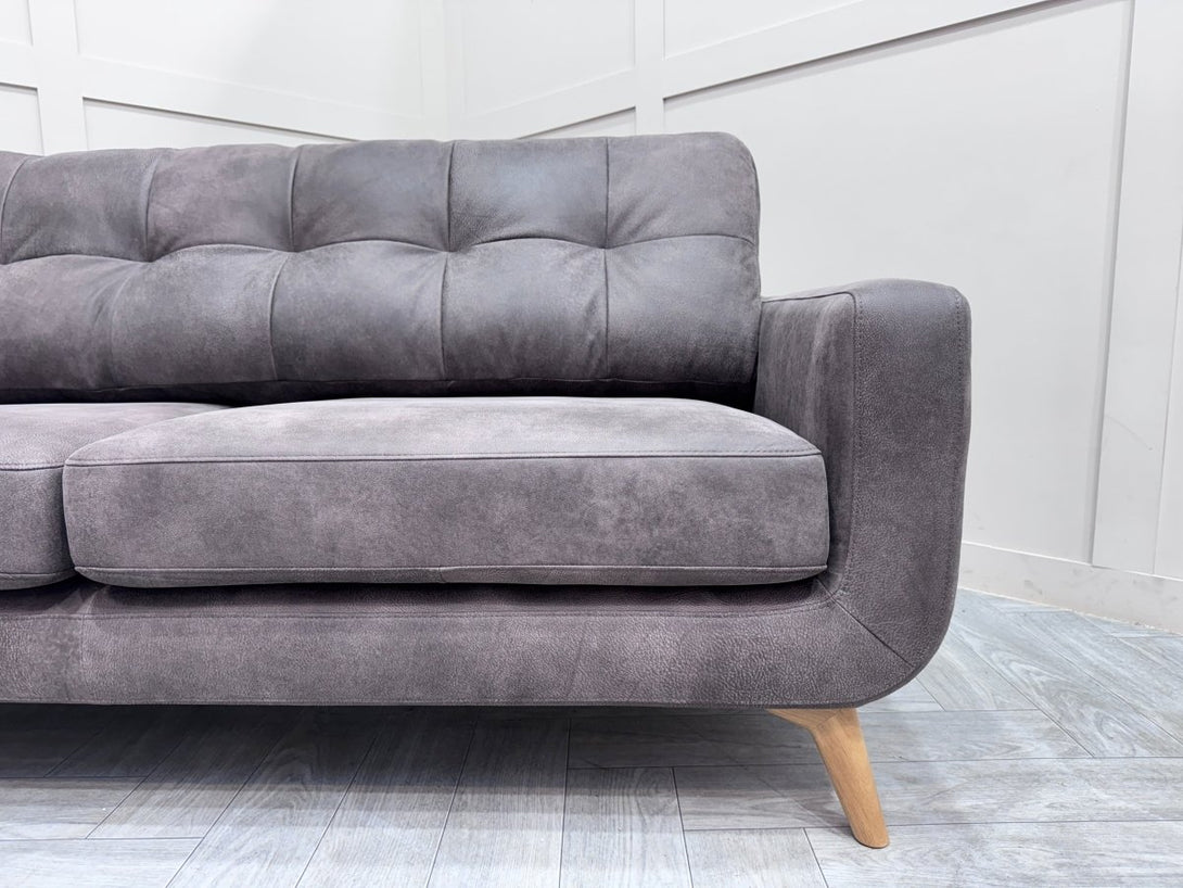 Barbican Large 3 Seater Leather Sofa, Demetra Charcoal