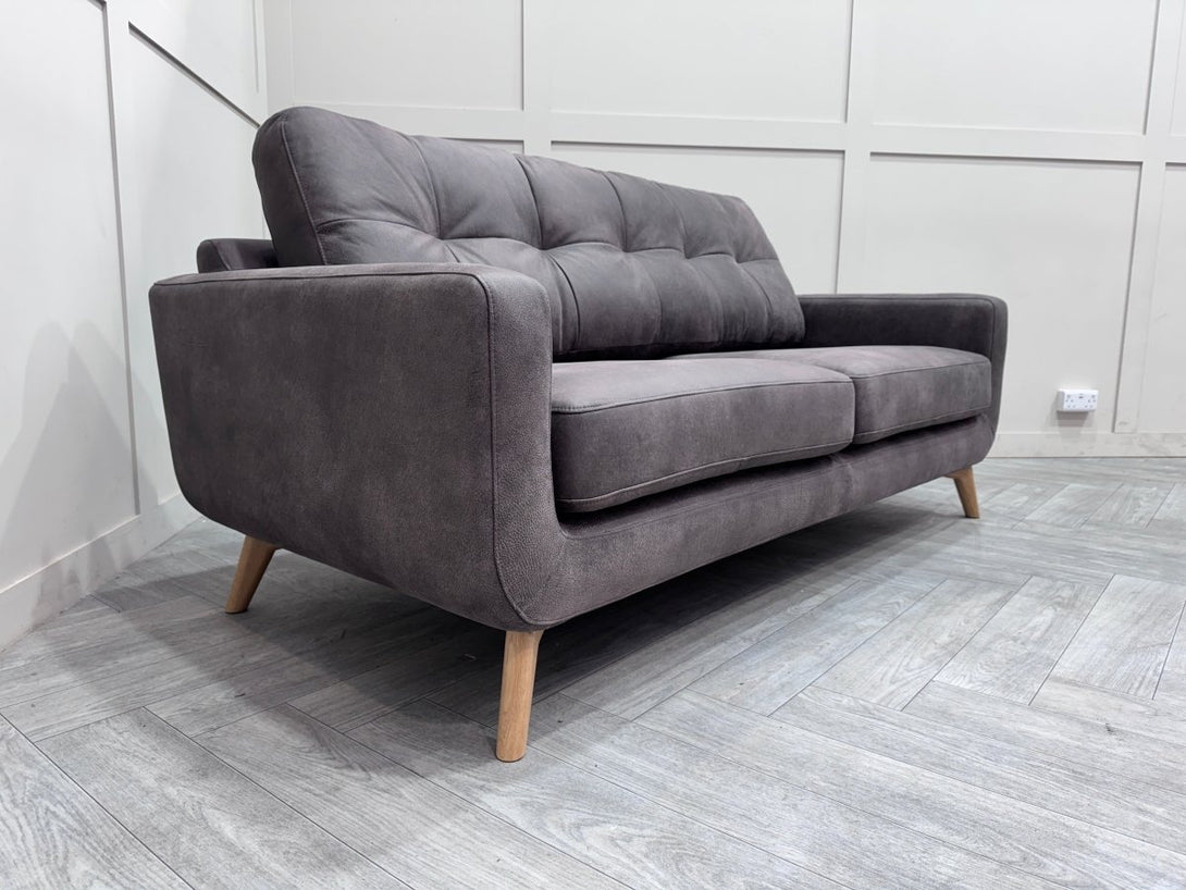 Barbican Large 3 Seater Leather Sofa, Demetra Charcoal