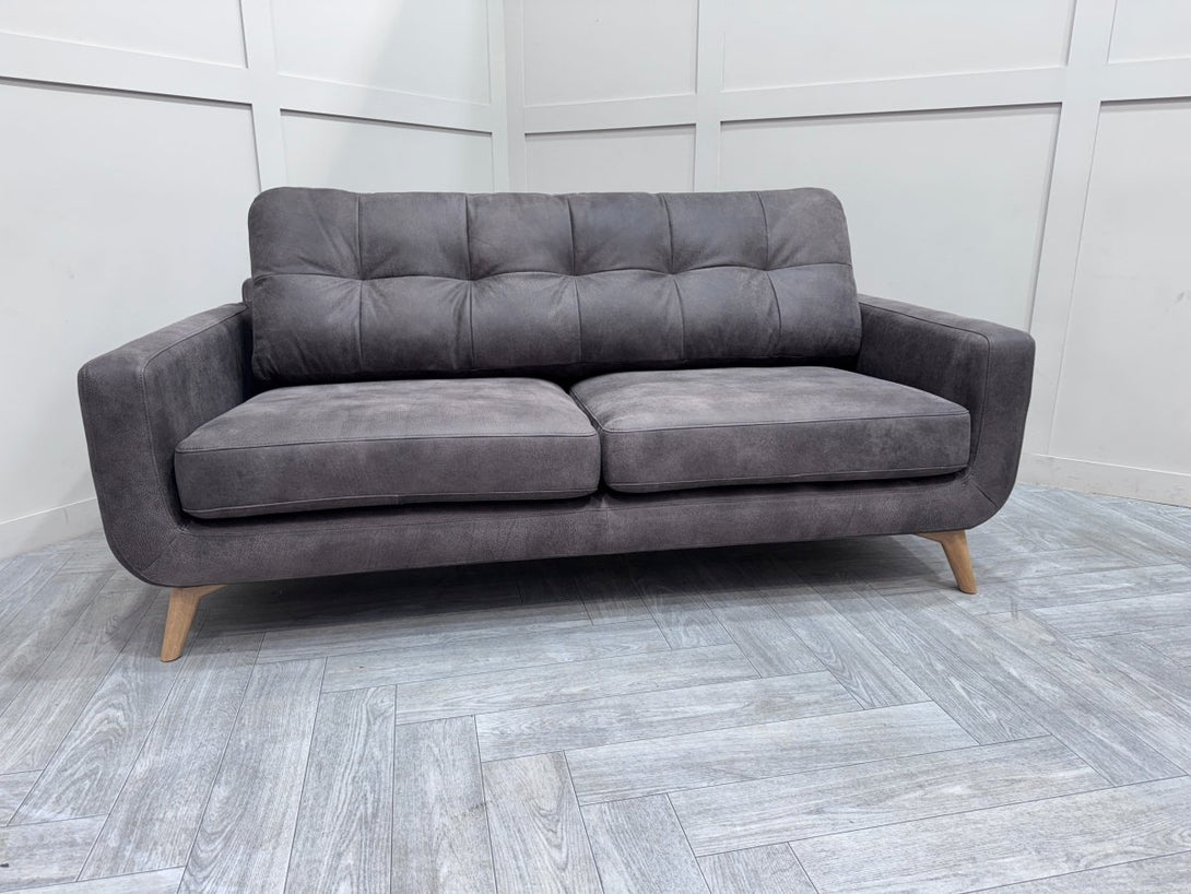 Barbican Large 3 Seater Leather Sofa, Demetra Charcoal