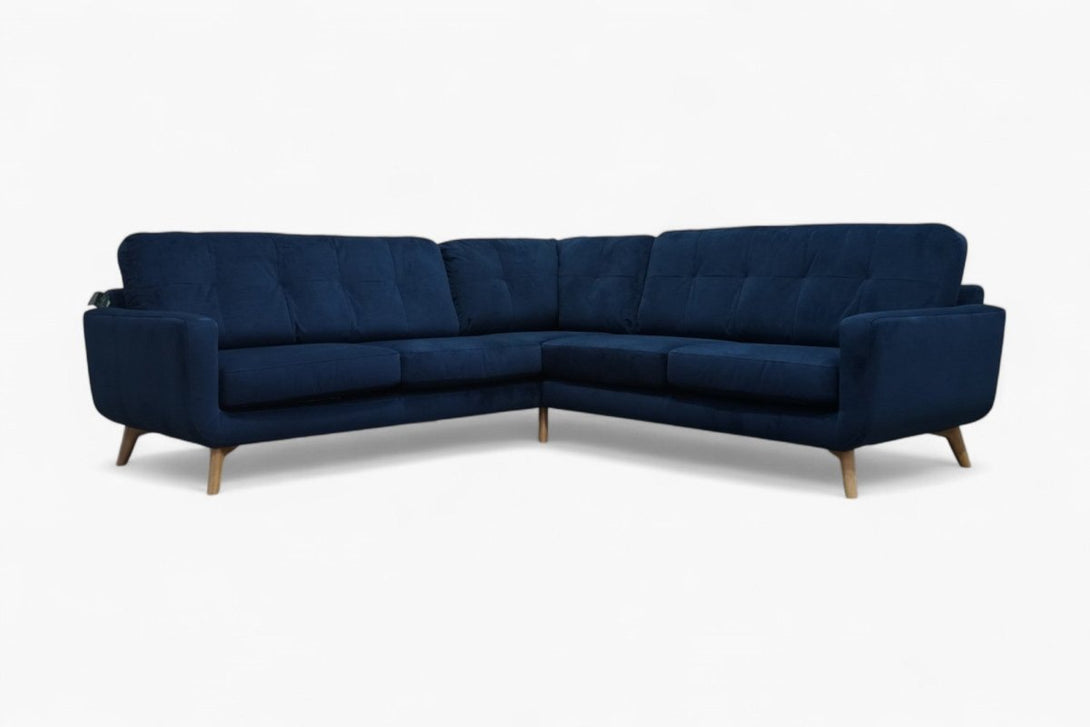 Barbican Large Leather Corner Sofa, Plush Velvet Navy