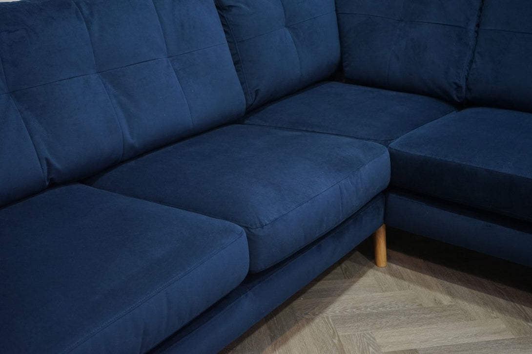 Barbican Large Leather Corner Sofa, Plush Velvet Navy