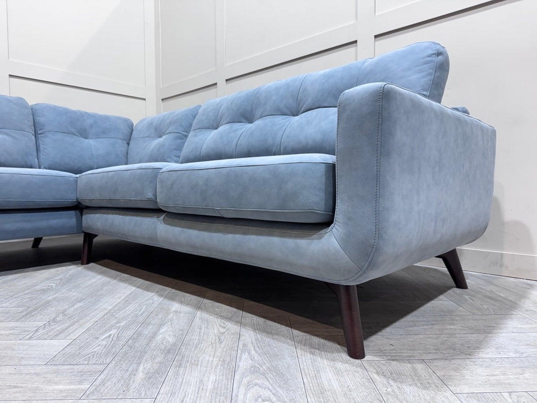 Barbican Large Leather Corner Sofa, Soft Touch Blue