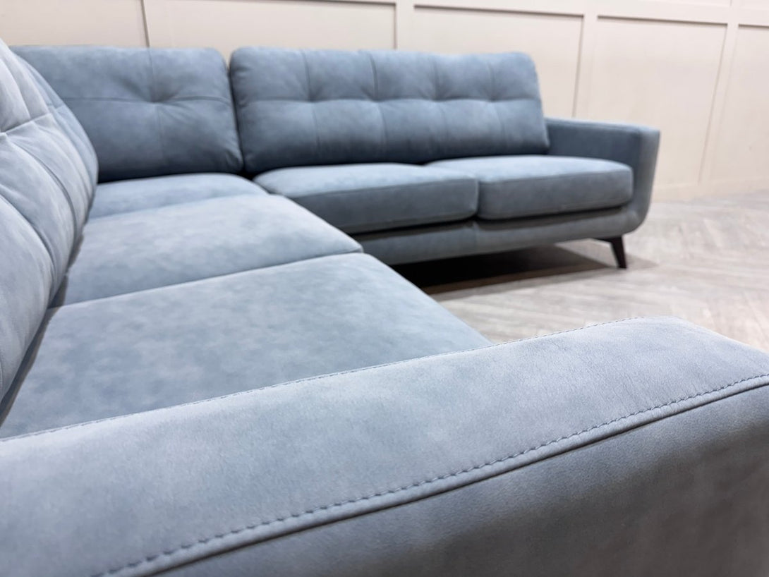 Barbican Large Leather Corner Sofa, Soft Touch Blue