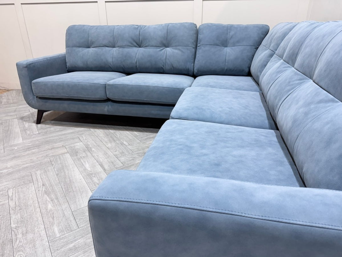 Barbican Large Leather Corner Sofa, Soft Touch Blue