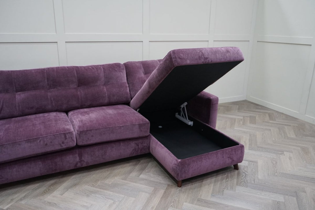 Barbican RHF Chaise Sofa Bed with Storage, Plush Chenille Auburn