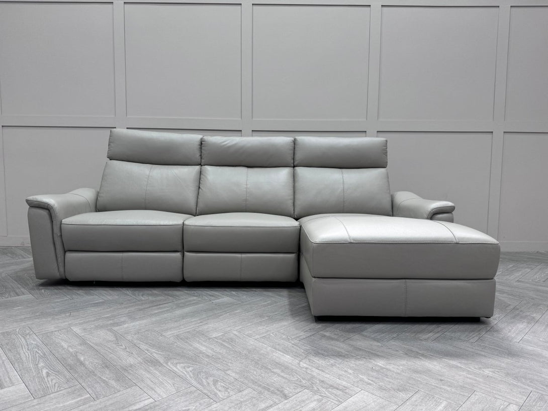 Barcelona 3 seater Chaise Sofa, Grey Leather