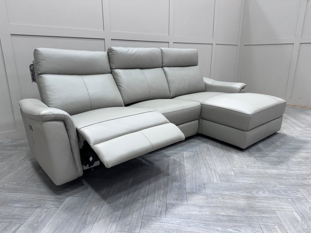 Barcelona 3 seater Chaise Sofa, Grey Leather