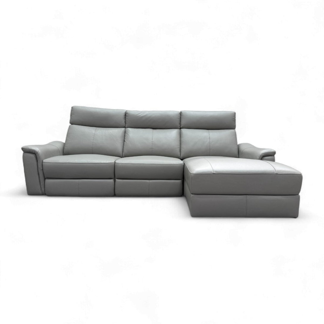 Barcelona 3 seater Chaise Sofa, Grey Leather