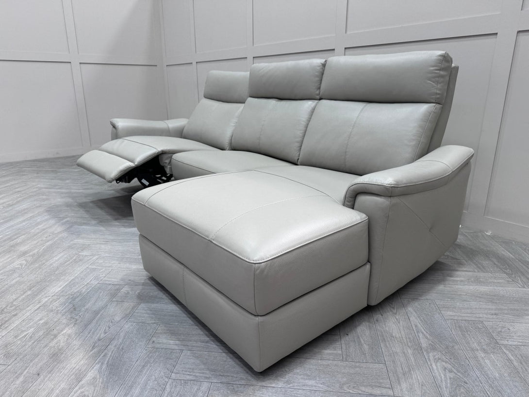 Barcelona 3 seater Chaise Sofa, Grey Leather