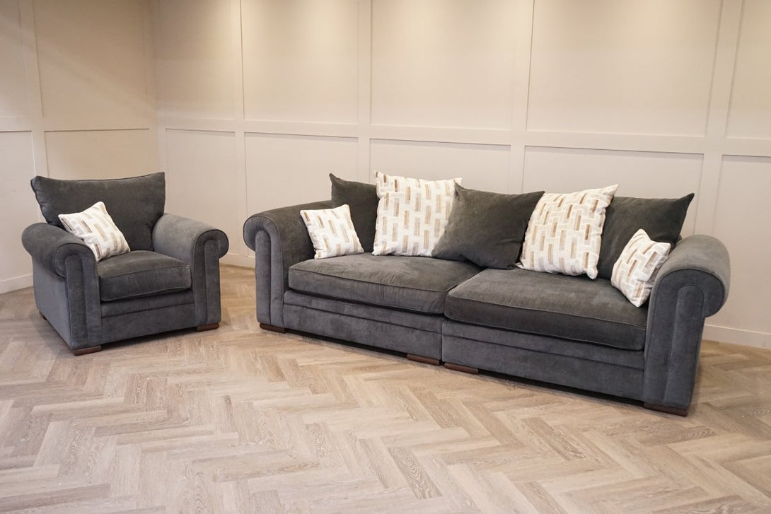 Bardot XL Pillow Back 4 Seater Sofa & Armchair, Dusk Slate