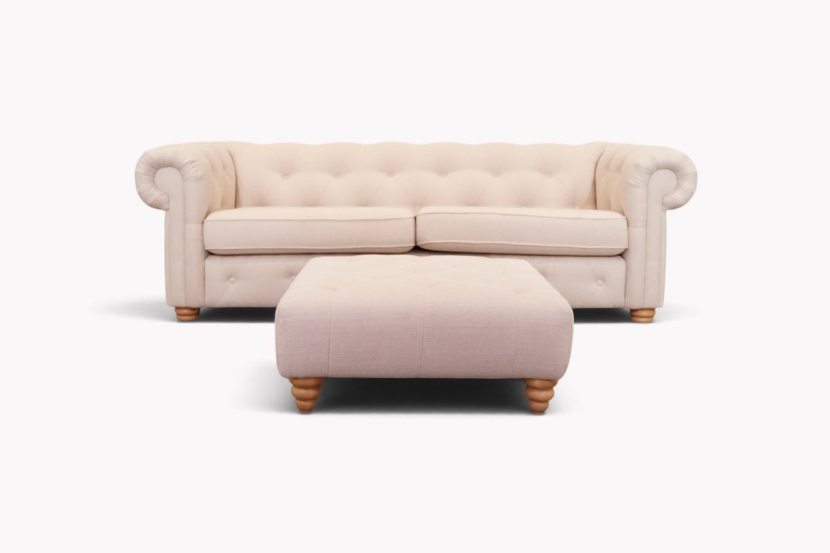 Bellaire Large 4 Seater Chesterfield Sofa & Footstool, Cotswold Natural