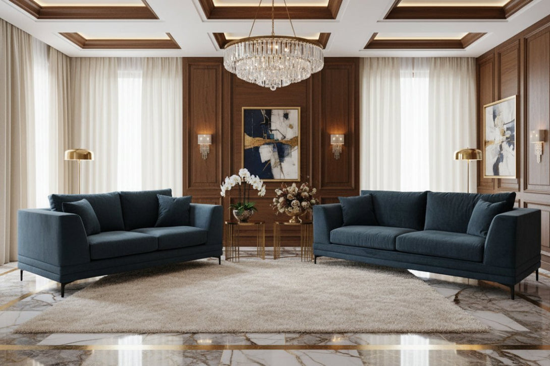 Belvedere Fabric Sofa Set, Chunky Chenille Navy