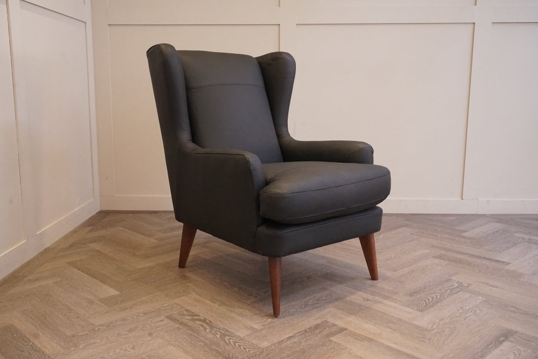 Bergen II Leather Armchair, Matt Black