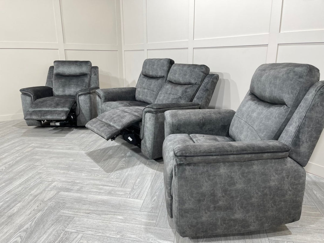 Berlin 2 Seater Sofa & 2 Armchairs, Power Recliner, Dark Grey