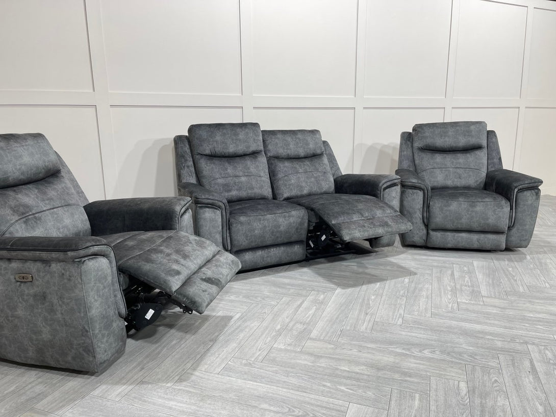 Berlin 2 Seater Sofa & 2 Armchairs, Power Recliner, Dark Grey