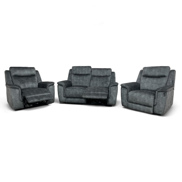 Berlin 2 Seater Sofa & 2 Armchairs, Power Recliner, Dark Grey