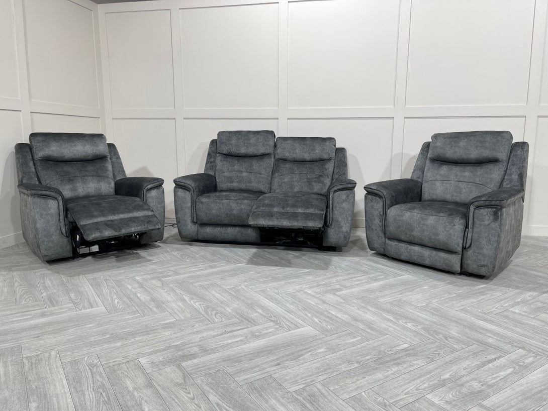 Berlin 2 Seater Sofa & 2 Armchairs, Power Recliner, Dark Grey