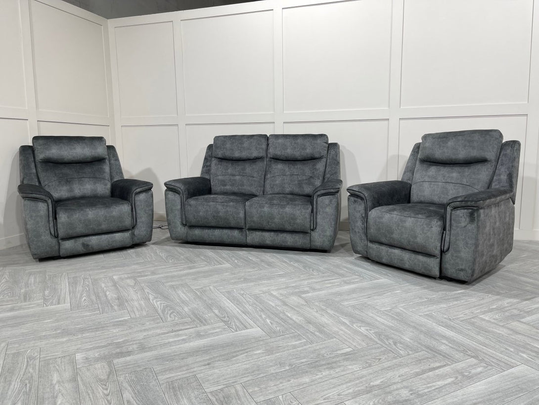 Berlin 2 Seater Sofa & 2 Armchairs, Power Recliner, Dark Grey