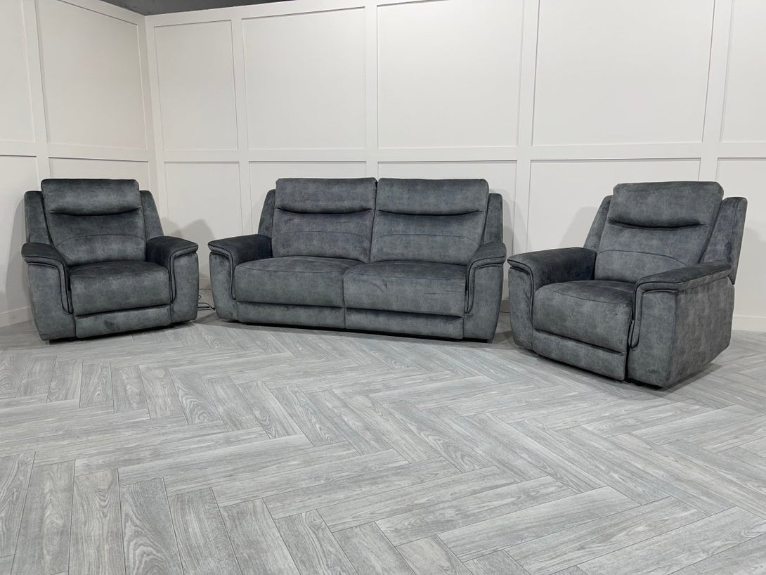 Berlin 3 Seater Sofa & 2 Armchairs, Power Recliner, Dark Grey