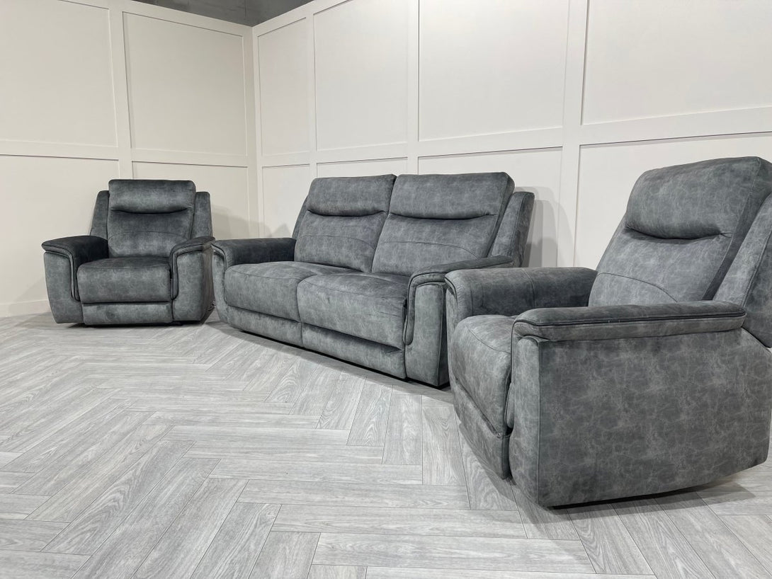 Berlin 3 Seater Sofa & 2 Armchairs, Power Recliner, Dark Grey