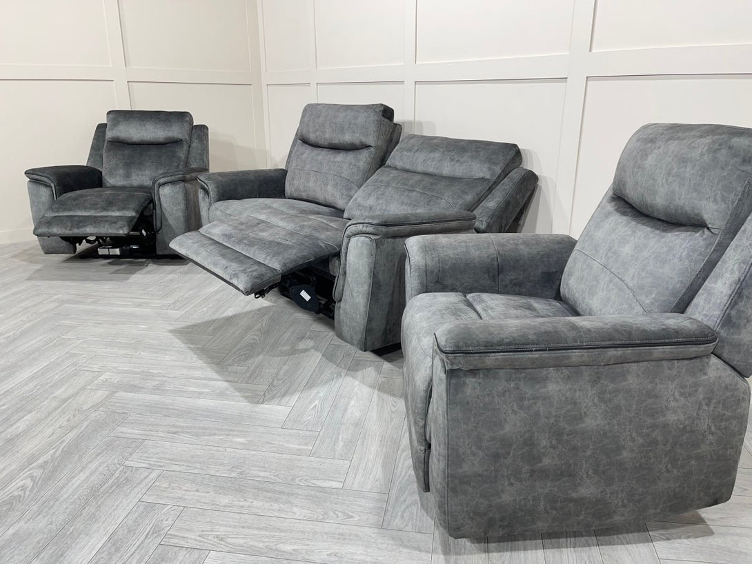 Berlin 3 Seater Sofa & 2 Armchairs, Power Recliner, Dark Grey