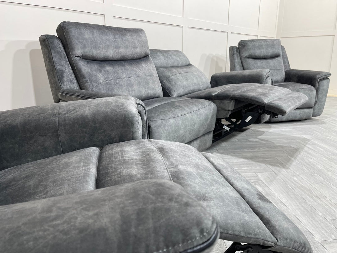 Berlin 3 Seater Sofa & 2 Armchairs, Power Recliner, Dark Grey