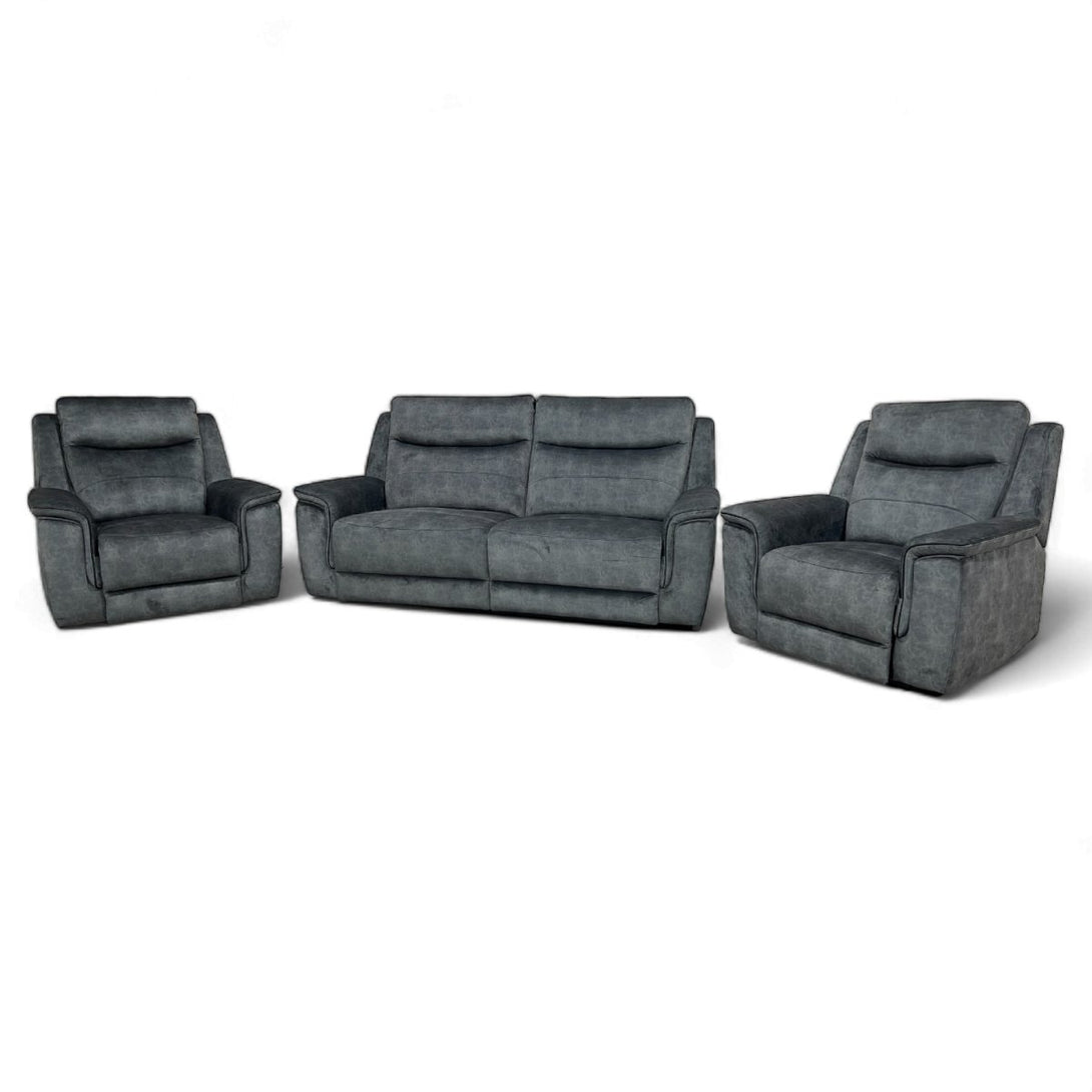 Berlin 3 Seater Sofa & 2 Armchairs, Power Recliner, Dark Grey