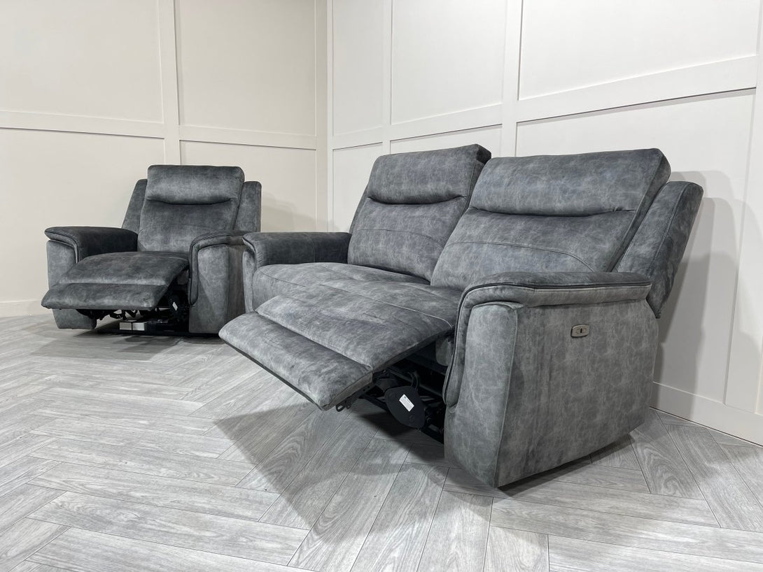 Berlin 3 Seater Sofa & Armchair, Power Recliner, Dark Grey