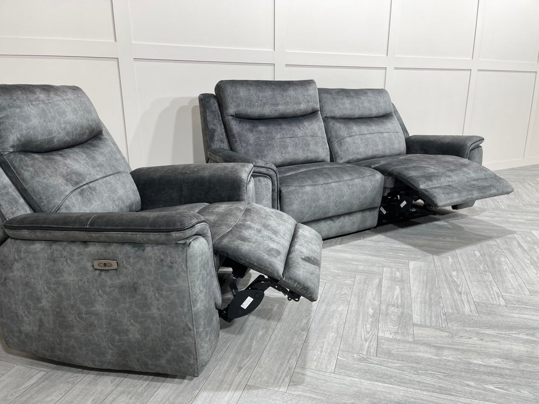 Berlin 3 Seater Sofa & Armchair, Power Recliner, Dark Grey