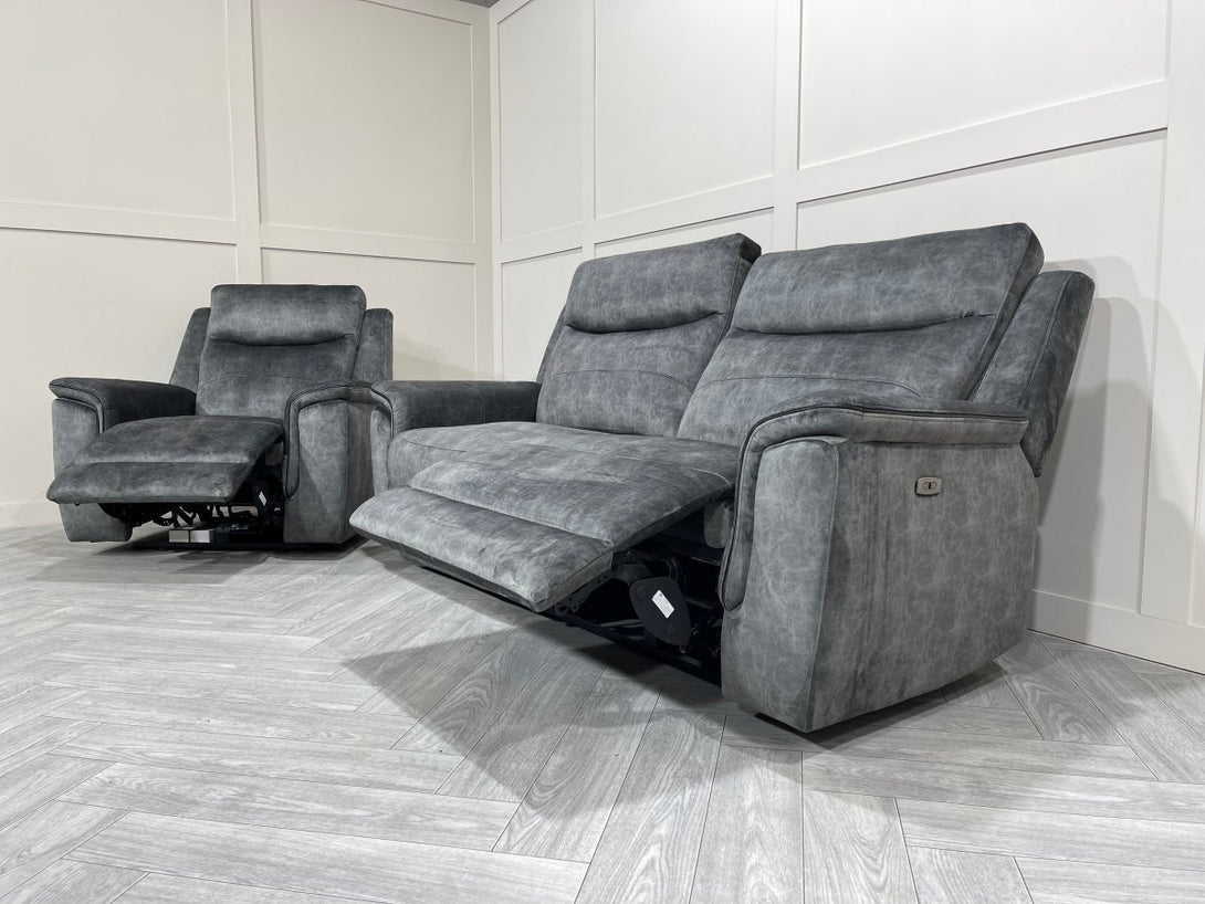 Berlin 3 Seater Sofa & Armchair, Power Recliner, Dark Grey