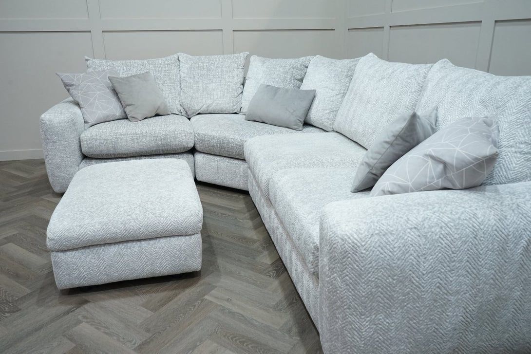 Boutique Pandora LHF Small Corner Sofa & Footstool, Silver