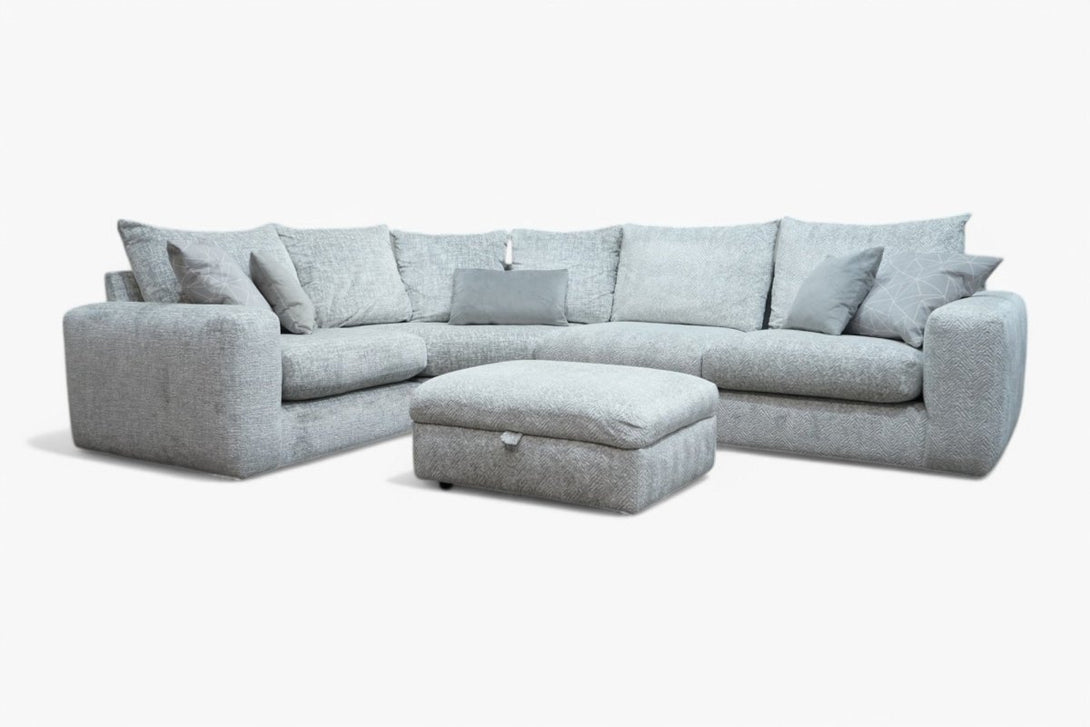 Boutique Pandora LHF Small Corner Sofa & Footstool, Silver