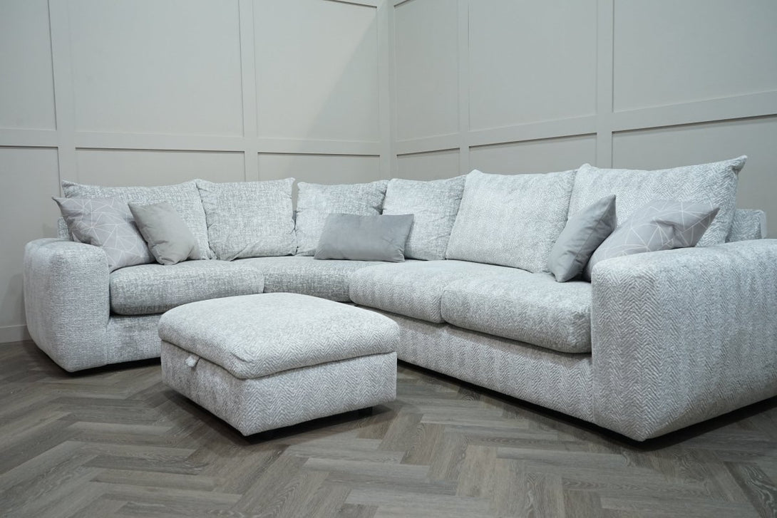 Boutique Pandora LHF Small Corner Sofa & Footstool, Silver