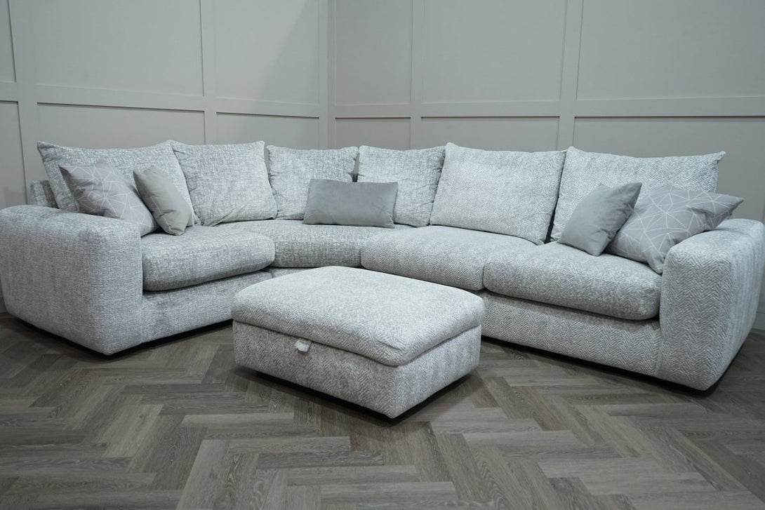 Boutique Pandora LHF Small Corner Sofa & Footstool, Silver