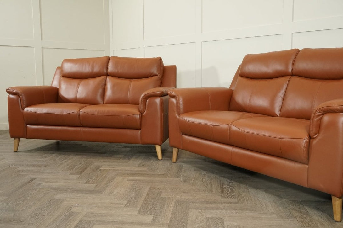 Brodie 2+2 Seater Leather Sofas, Club Tan