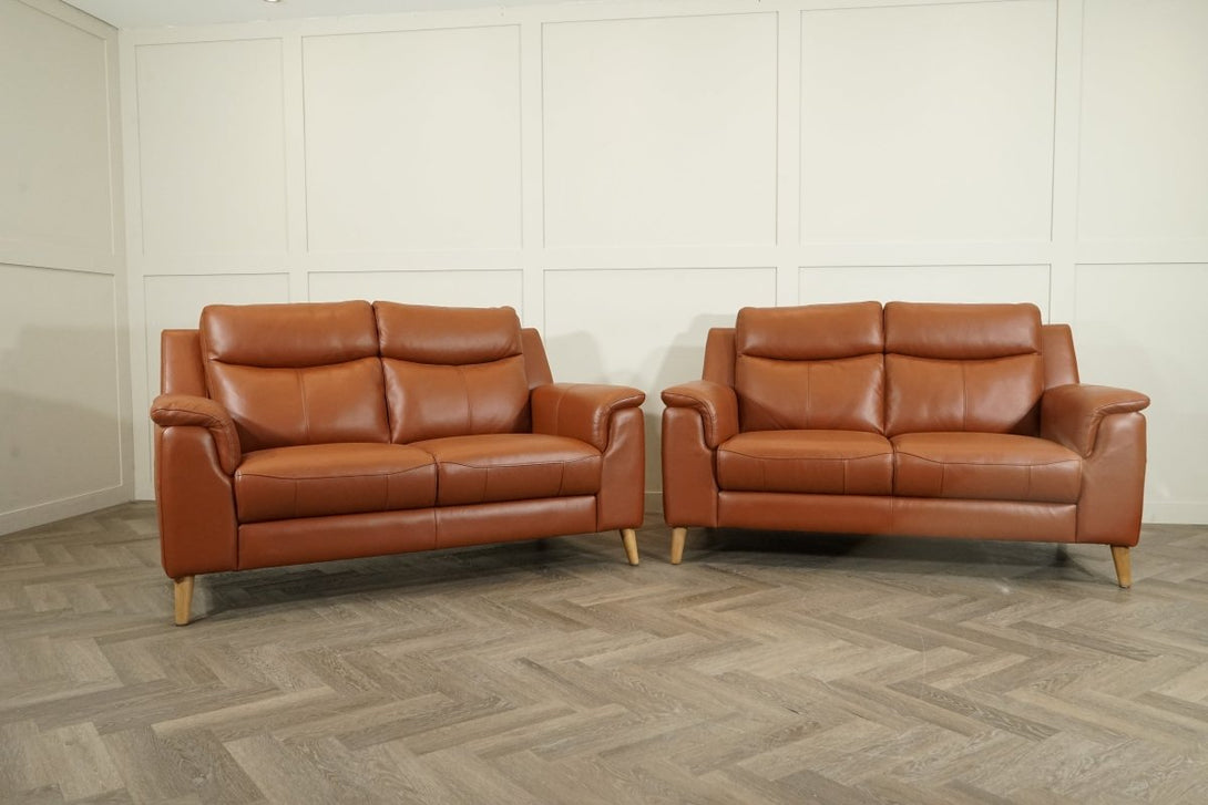Brodie 2+2 Seater Leather Sofas, Club Tan