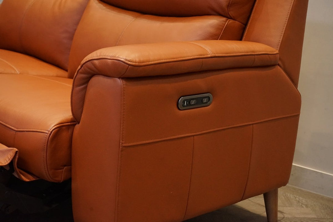 Brodie 3 Seater Power Recliner Sofa, Armchair & Footstool, Tan Leather