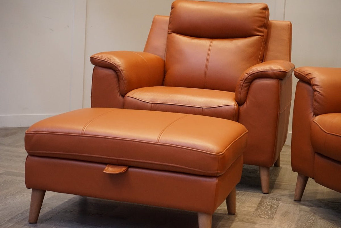 Brodie 3 Seater Power Recliner Sofa, Armchair & Footstool, Tan Leather