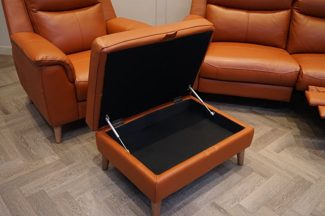 Brodie 3 Seater Power Recliner Sofa, Armchair & Footstool, Tan Leather