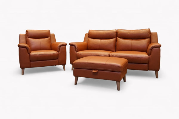 Brodie 3 Seater Power Recliner Sofa, Armchair & Footstool, Tan Leather