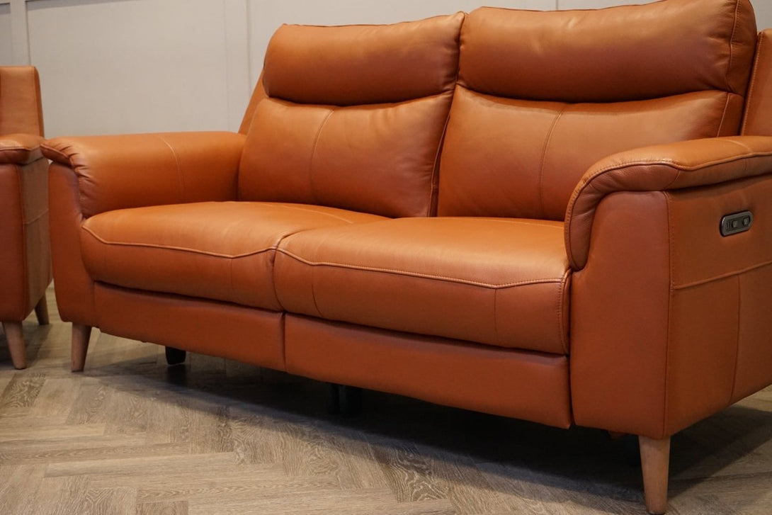 Brodie 3 Seater Power Recliner Sofa, Armchair & Footstool, Tan Leather