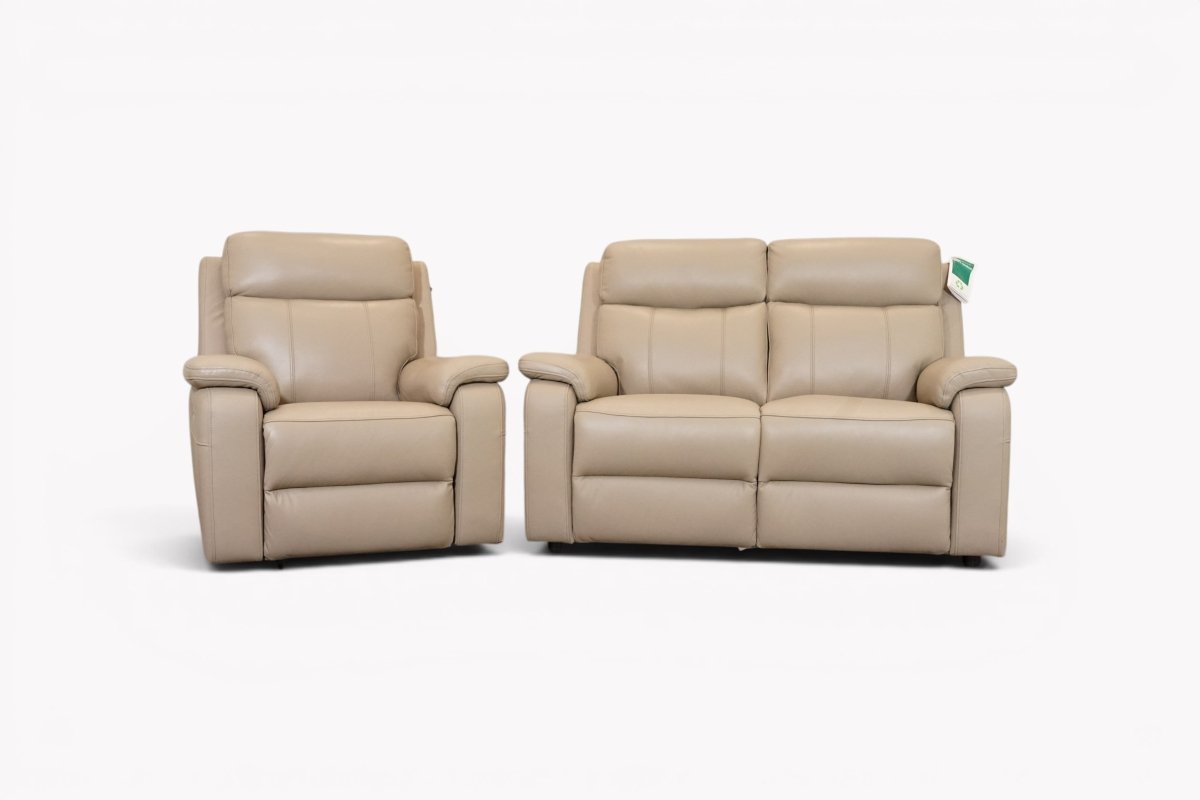 Calboli 2 Seater Sofa & Power Recliner Armchair, Light Beige Leather