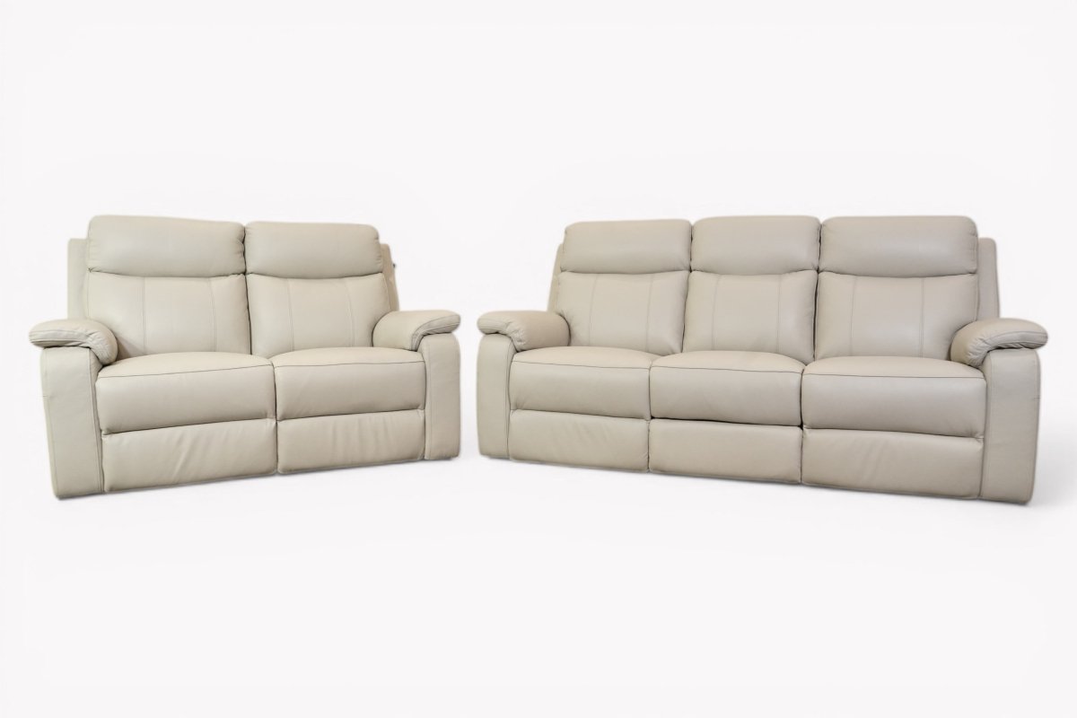 Calboli 3 Seater & 2 Seater Power Recliner Leather Sofa Set, Taupe