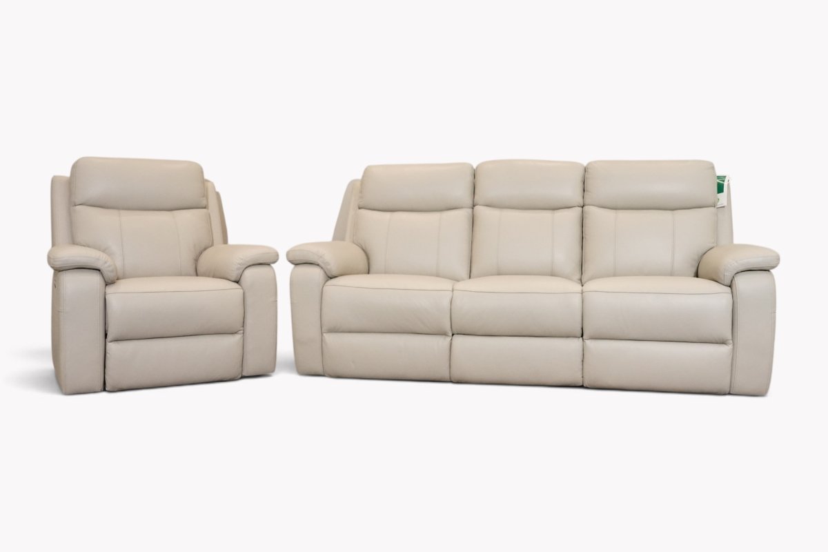 Calboli Leather 3 Seater Sofa & Armchair, Power Reclining, Macadamia Pearl Grey
