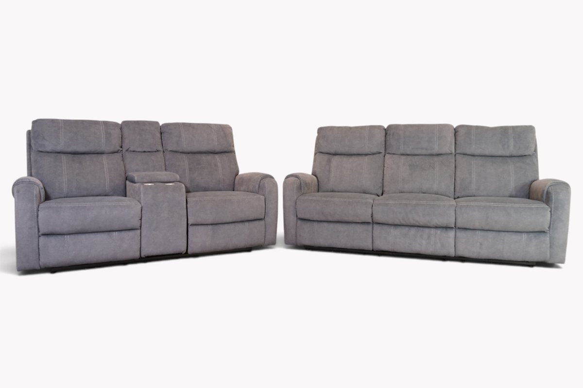 Calisese 2 Seater with Console & 2 Seater Sofas, Power Recliner, Camelia Light Grey