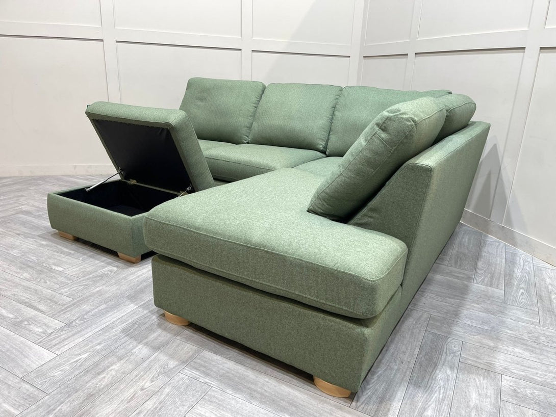 Camden 5+ Seater RHF Corner End Chaise & Storage Footstool, Brushed Tweed Green