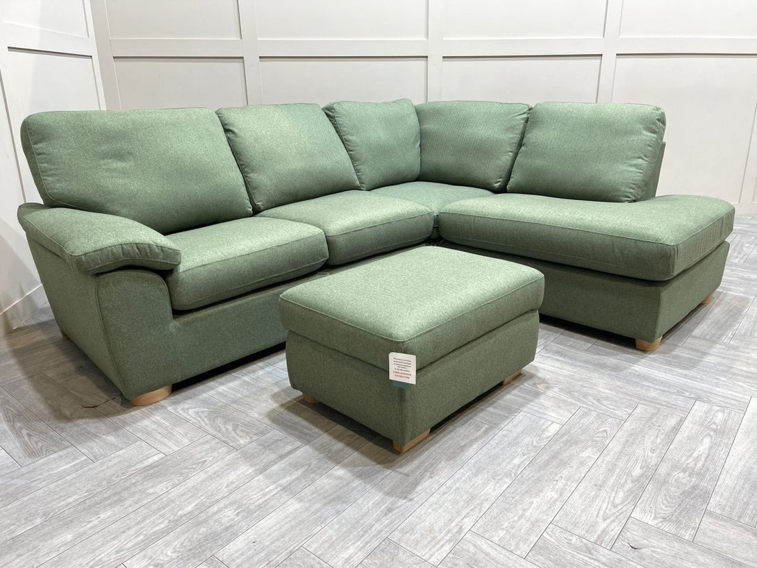 Camden 5+ Seater RHF Corner End Chaise & Storage Footstool, Brushed Tweed Green