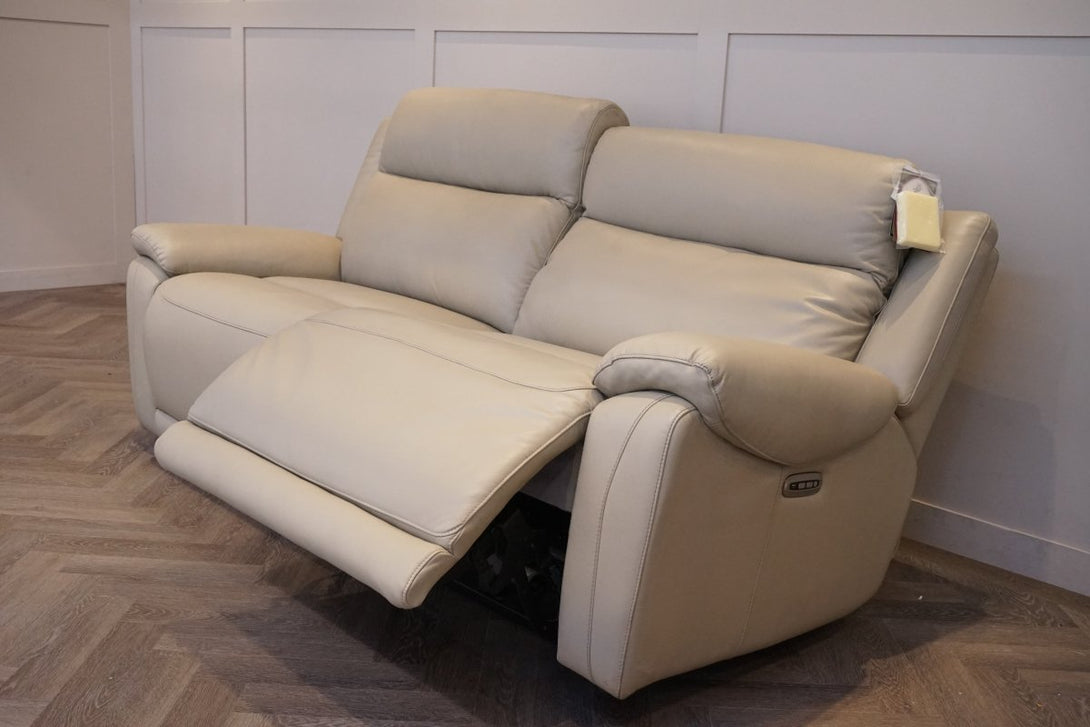 Cascade 3 Seater Power Reclining Leather Sofa, Putty