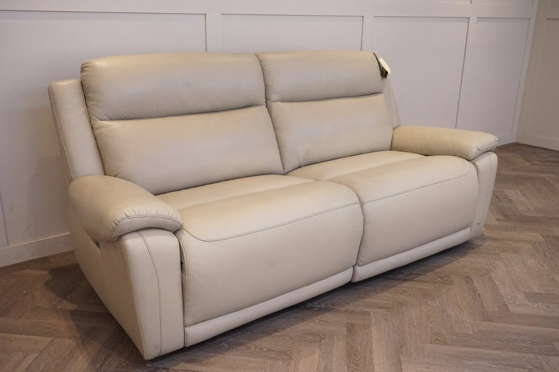 Cascade 3 Seater Power Reclining Leather Sofa, Putty